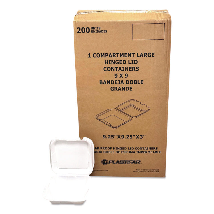 Foam Hinged Lid Containers, 9 x 10 x 3, White, Foam, 200/Carton