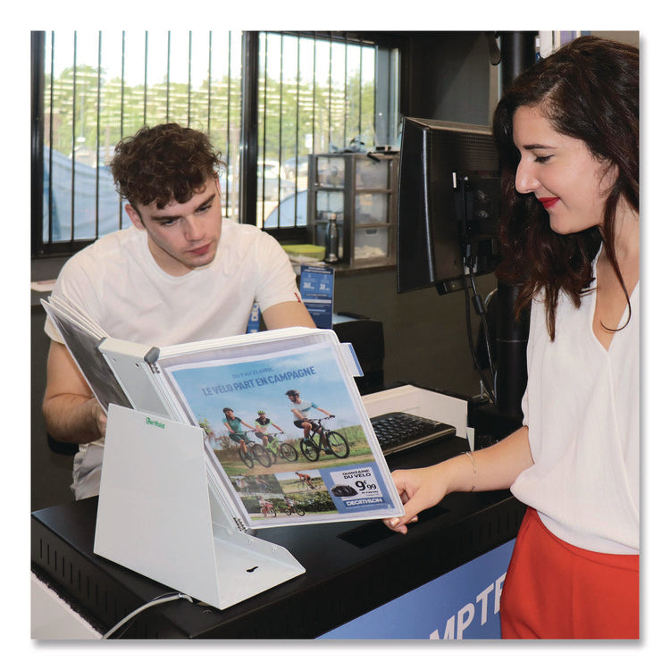 Antimicrobial Desktop Reference and Display System, 10 Panels with White Borders, White Base