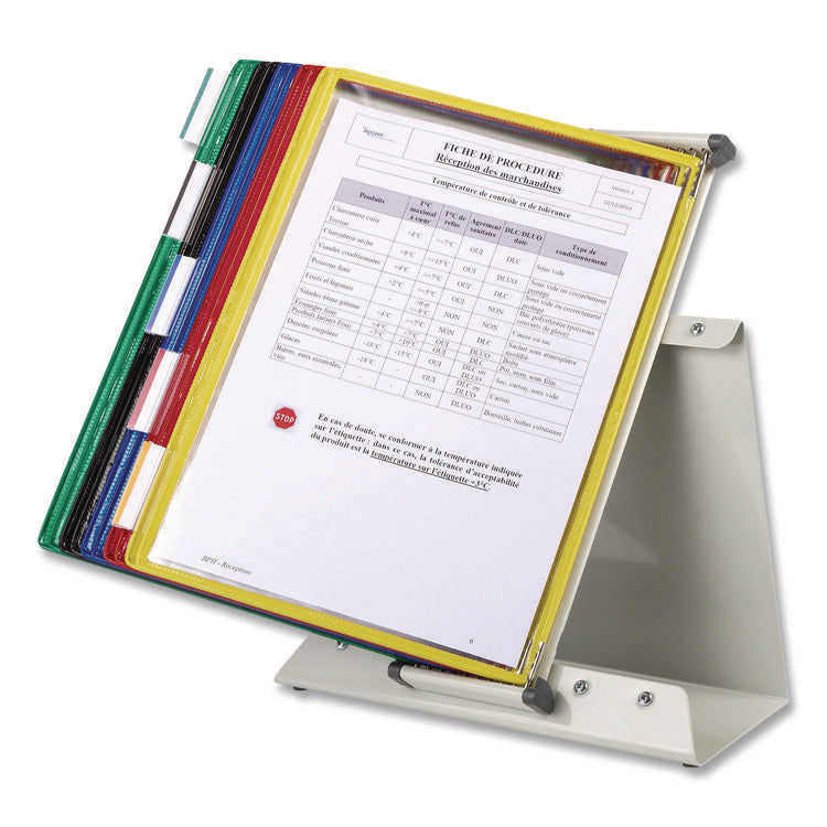 Antimicrobial Desktop Reference and Display System, 10 Panels with Assorted Borders, White Base