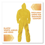 A70 Chemical Spray Protection Coveralls, Elastic Wrists, Ankles, Hood, XL, Yellow, 12/Carton