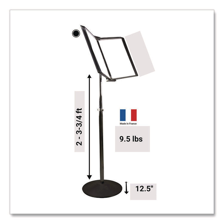 Floor Display Document Stand, 25" to 44" Tall, 10 Panels with Black Borders, Black Base