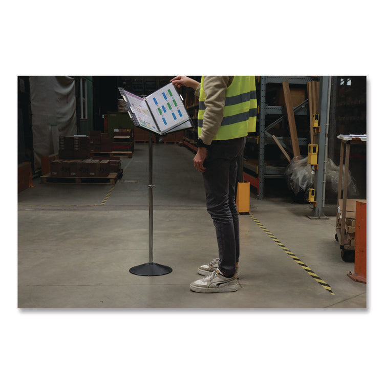 Floor Display Document Stand, 25" to 44" Tall, 10 Panels with Black Borders, Black Base