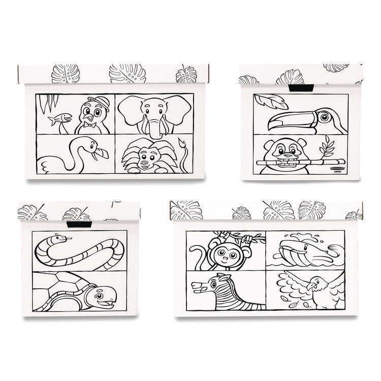 At Play Color in Toy Box, Animal Design, 1 Section, 5.25 Cu Ft, 28" x 18" x 18", White/Black