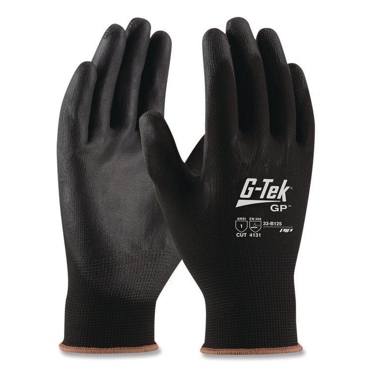 GP Polyurethane-Coated Nylon Gloves, EN388: 1111, 10" Long, Medium, Black, 12 Pairs