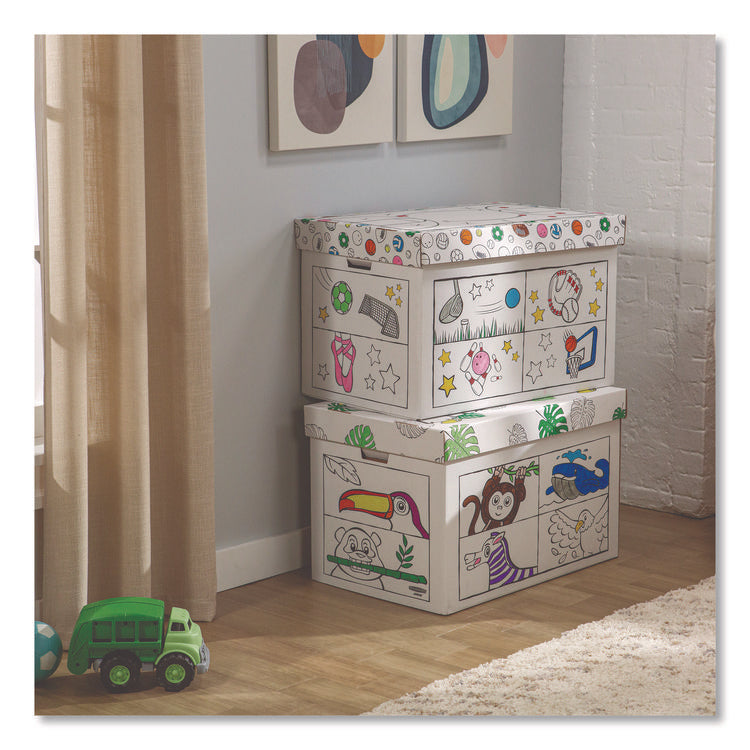 At Play Color in Toy Box, Animal Design, 1 Section, 5.25 Cu Ft, 28" x 18" x 18", White/Black