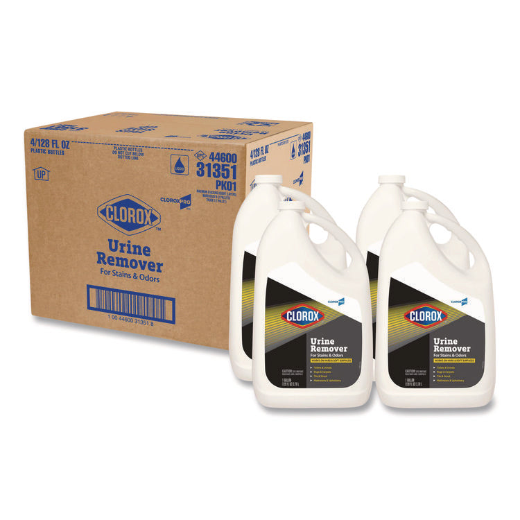 CloroxPro Urine Remover for Stains and Odors, 128 oz Refill Bottle, 4/Carton