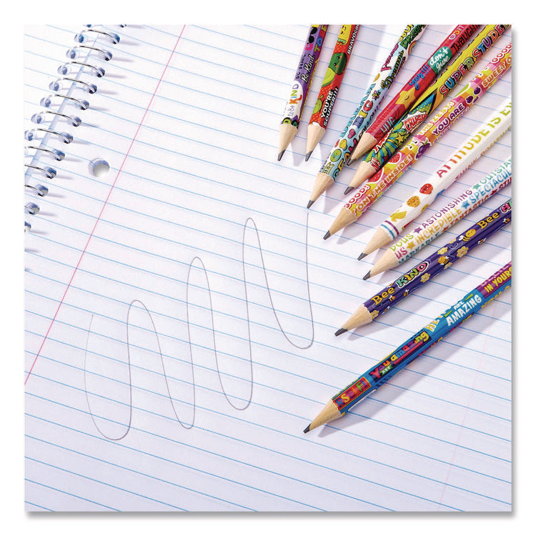 Pencils Motivational Classpack, #2 Black Lead, Assorted Barrels, 10 Designs, 250 Pencils/Set