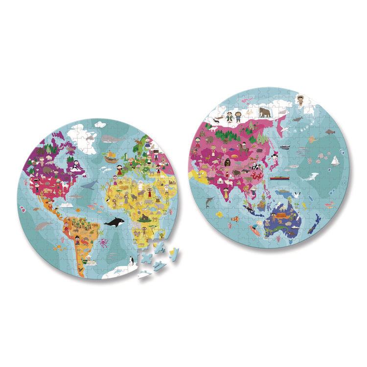 Cardboard Round Double-Sided Blue Planet Suitcase Puzzle, Grades 2 to 7, 208 Pieces