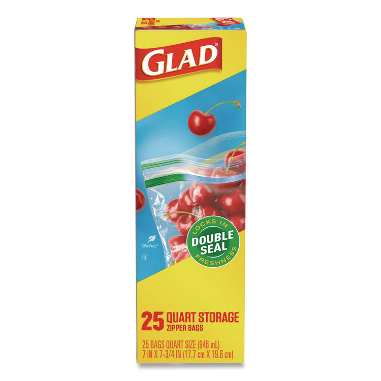 Zipper Food Storage Plastic Bags, Quart Size, 7.75 x 7, Clear, 25 Bags/Box, 12 Boxes/Carton