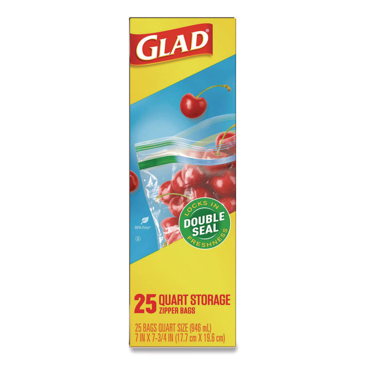 Zipper Food Storage Plastic Bags, Quart Size, 7.75 x 7, Clear, 25 Bags/Box, 12 Boxes/Carton