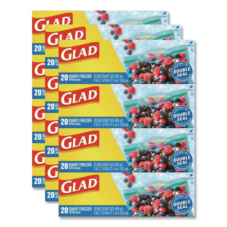 Zipper Food Storage Plastic Bags, Freezer Bags, Quart Size, 7.75 x 8.44, Clear, 20 Bags/Box, 12 Boxes/Carton