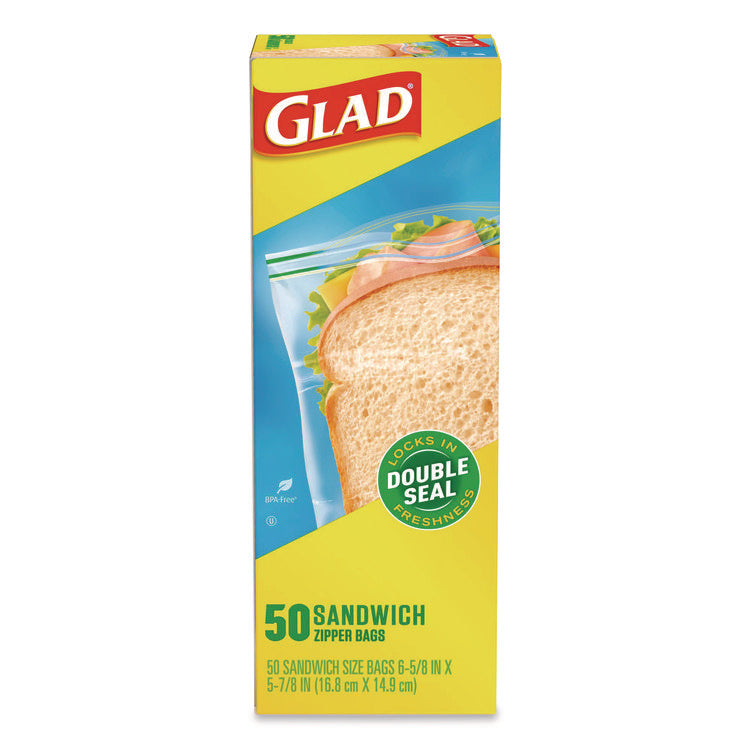 Zipper Food Storage Plastic Sandwich Bags, 6.63 x 5.88, Clear, 50 Bags/Box