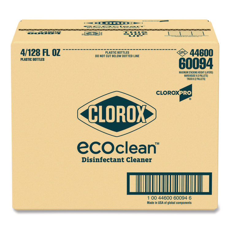 Clorox Pro EcoClean Disinfecting Cleaner, Unscented, 128 oz Refill Bottle, 4/Carton