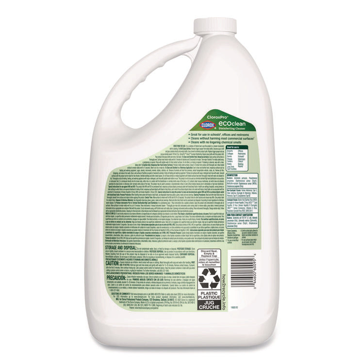 Clorox Pro EcoClean Disinfecting Cleaner, Unscented, 128 oz Refill Bottle, 4/Carton