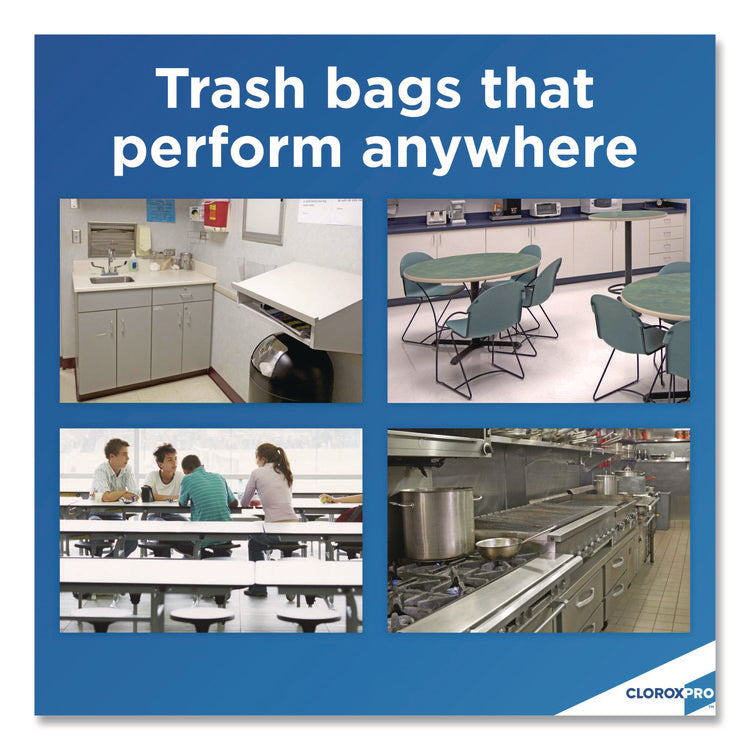 CloroxPro ForceFlex Tall Kitchen Drawstring Trash Bags, 13 gal, 23.75 x 24.88, Gray, 100/Box