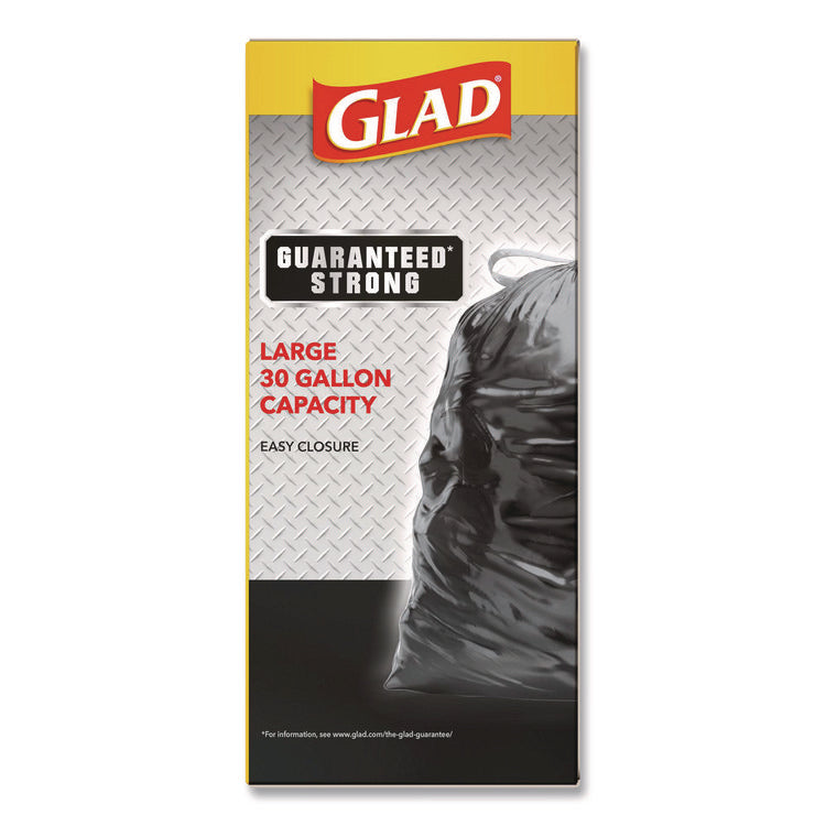 Guaranteed Strong Large Drawstring Trash Bags, Three-Ply, 30 gal, 1.05 mil, 30 x 33, Black, 28/Box