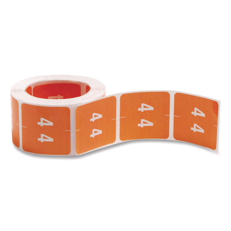 Numerical End Tab File Folder Labels, 4, 1.5 X 1.5, Orange, 250/roll