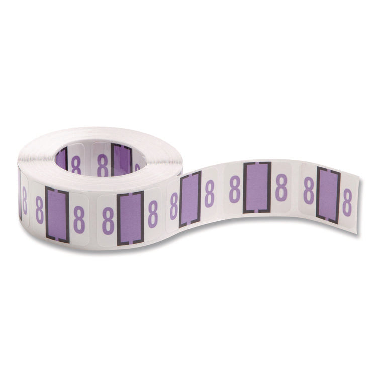 Numerical End Tab File Folder Labels, 8, 1 X 1.25, White, 500/roll