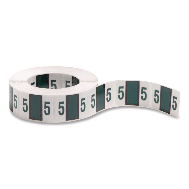 Numerical End Tab File Folder Labels, 5, 1 X 1.25, White, 500/roll