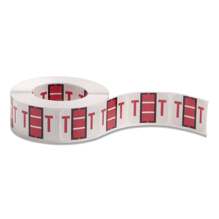 A-Z Color-Coded End Tab Filing Labels, T, 1 X 1.25, White, 500/roll