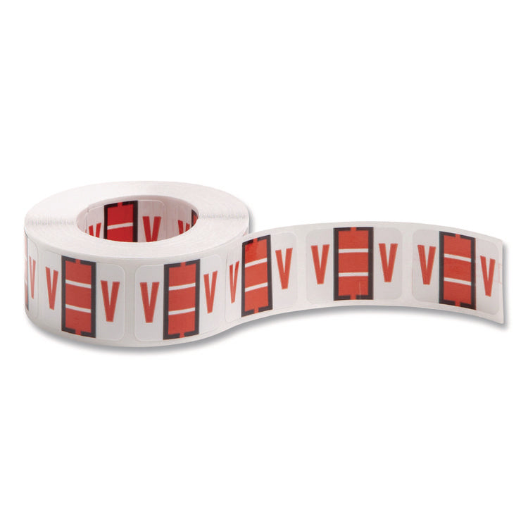 A-Z Color-Coded End Tab Filing Labels, V, 1 X 1.25, White, 500/roll