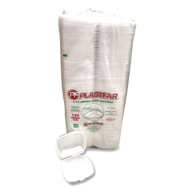 Foam Hinged Lid Containers, 6 x 6 x 3, White, Foam, 500/Carton