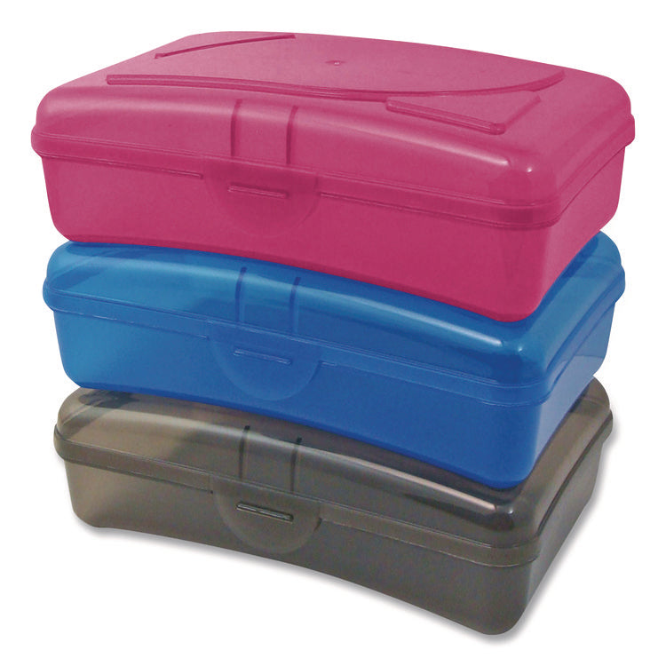 Plastic School Box, 1 Compartment, 8 x 5.13 x 2.13, Randomly Assorted Colors