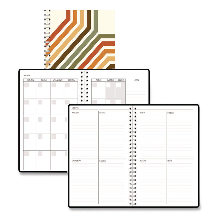 Recycled Non-Dated Monthly/Weekly Planner, 70's Stripes, Multicolor Cover, Undated