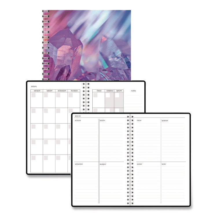 Recycled Non-Dated Monthly/Weekly Planner, Crystals, Blue/Pink/White Cover, Undated