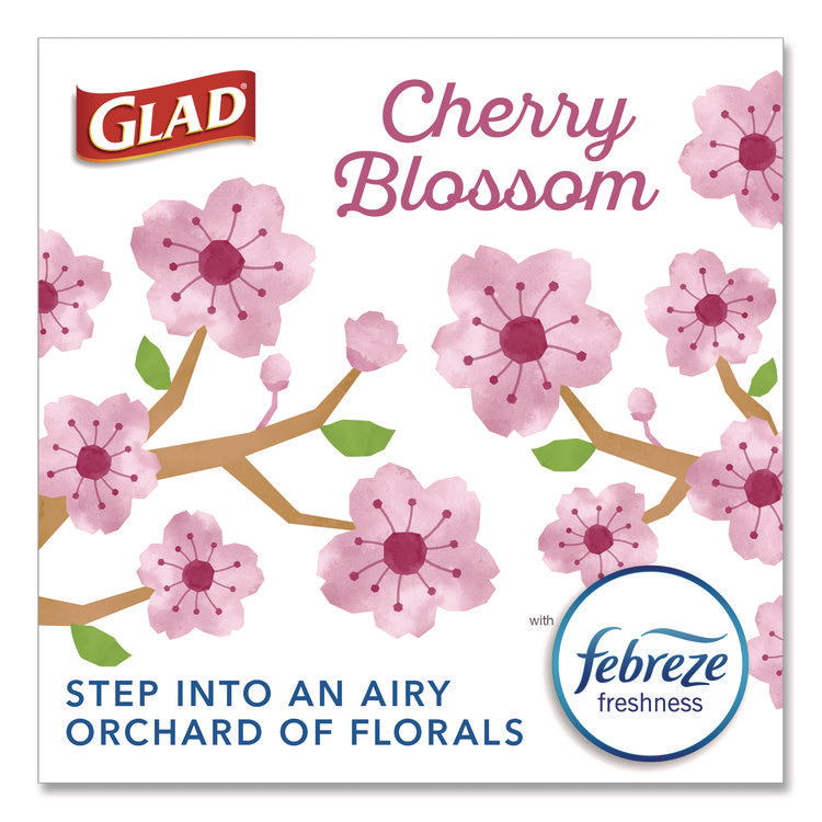 OdorShield Small Drawstring Trash Bags, 4 gal, Cherry Blossom Scent, 0.5 mil, 18" x 17", Pink, 34/Box