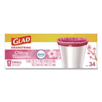 OdorShield Small Drawstring Trash Bags, 4 gal, Cherry Blossom Scent, 0.5 mil, 18" x 17", Pink, 34/Box