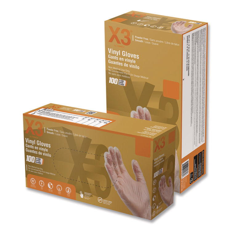 Industrial Vinyl Gloves, Powder-Free, Small, 3 mil Thick, 9.5" Long, Clear, 100/Box