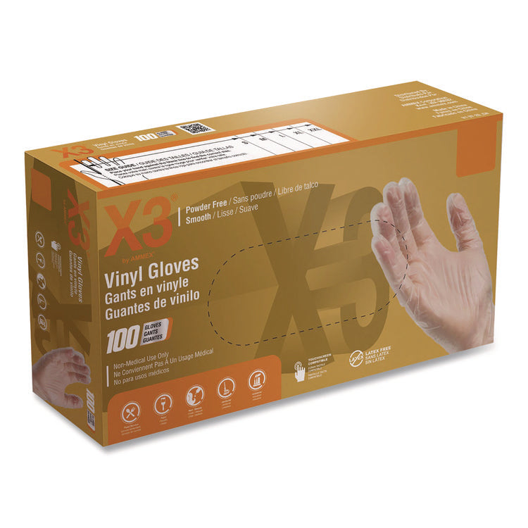 Industrial Vinyl Gloves, Powder-Free, Small, 3 mil Thick, 9.5" Long, Clear, 100/Box