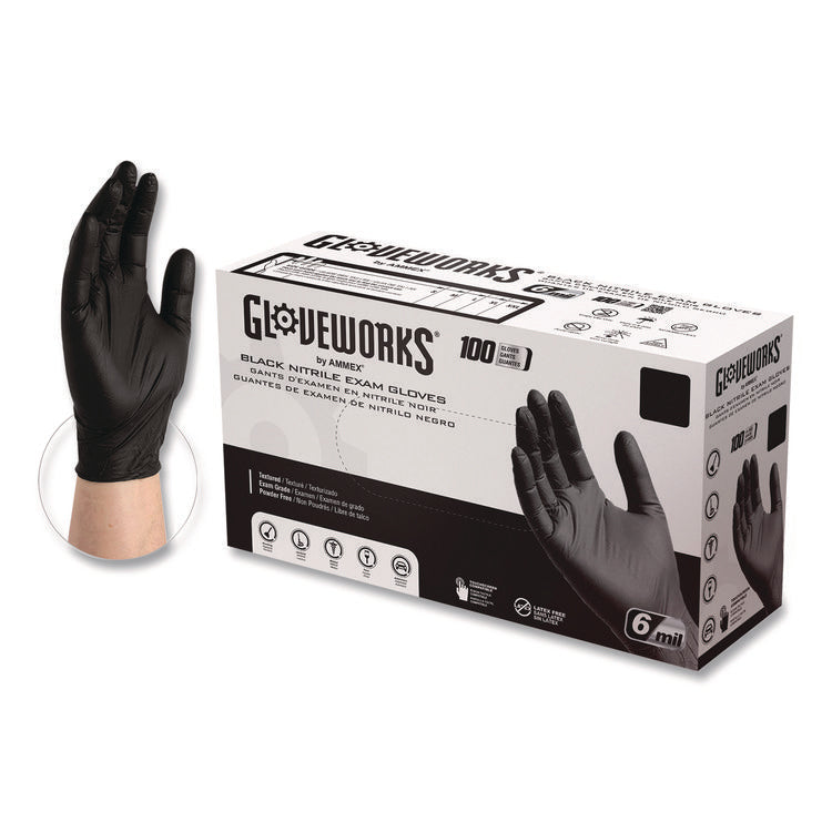 Nitrile Exam Gloves, Powder-Free, XX-Large, 6 mil Thick, 9.5" Long, Black, 100/Box