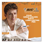 4-Color Multi-Color Ballpoint Pen, Retractable, Medium 1 mm, Black/Blue/Green/Red Ink, Blue/White Barrel, 12/Box