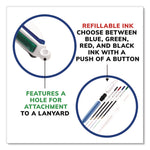 4-Color Multi-Color Ballpoint Pen, Retractable, Medium 1 mm, Black/Blue/Green/Red Ink, Blue/White Barrel, 12/Box