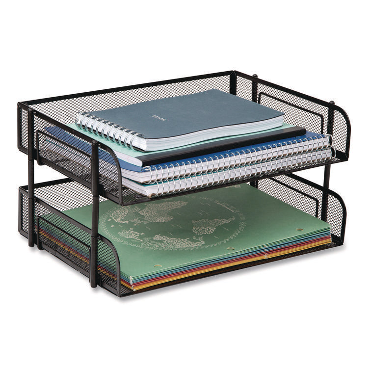 Stackable Paper Desk Tray Organizer, Letter Size, 10 x 13.5 x 2.5, Black, 2/Pack