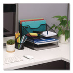 Metal Mesh Vertical File Holder Paper Tray Desktop Organizer, 2-Tier/5-Compartment, Letter Size, 11.25 x 12.5 x 9.5, Black