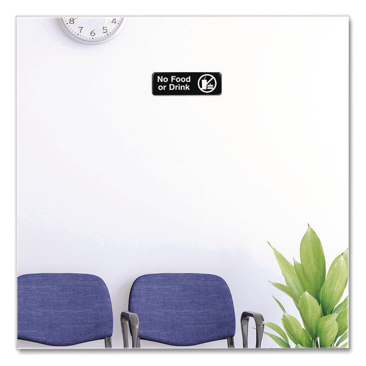 No Food or Drink Wall Sign, 9" x 3", Black Face, White Graphics, 3/Pack