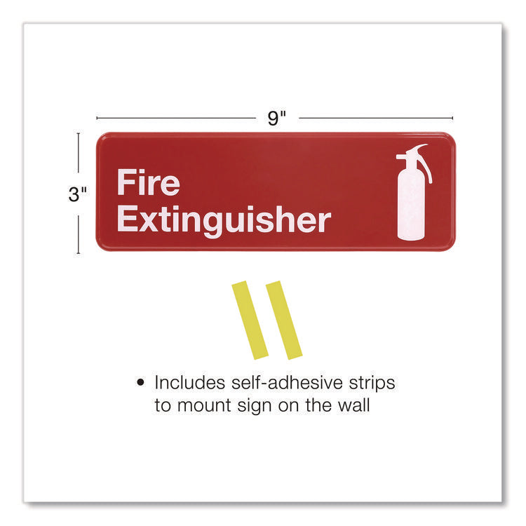 Fire Extinguisher Wall Sign, 9" x 3", Red Face, White Graphics, 3/Pack