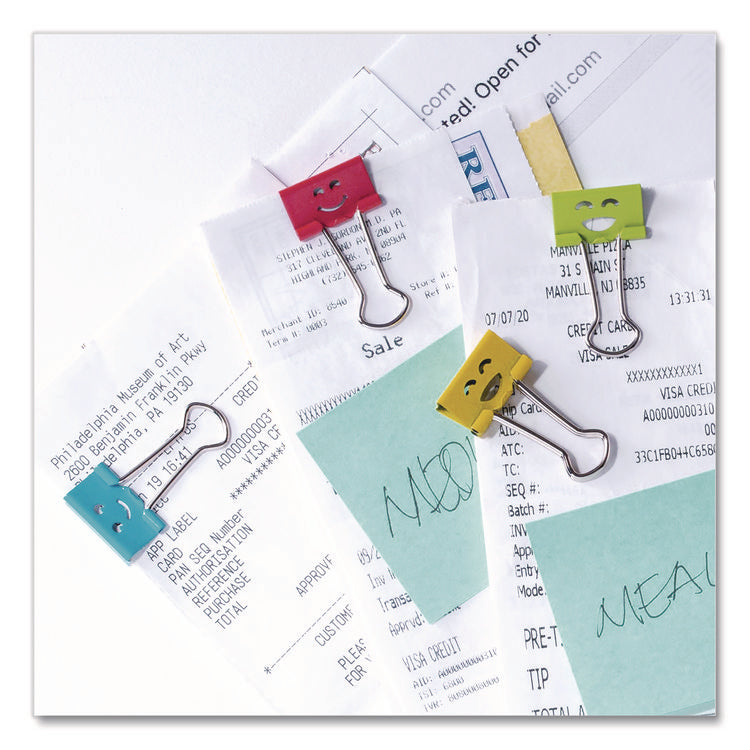 Smiling Face Binder Clips, Small, Assorted Colors, 42/Pack