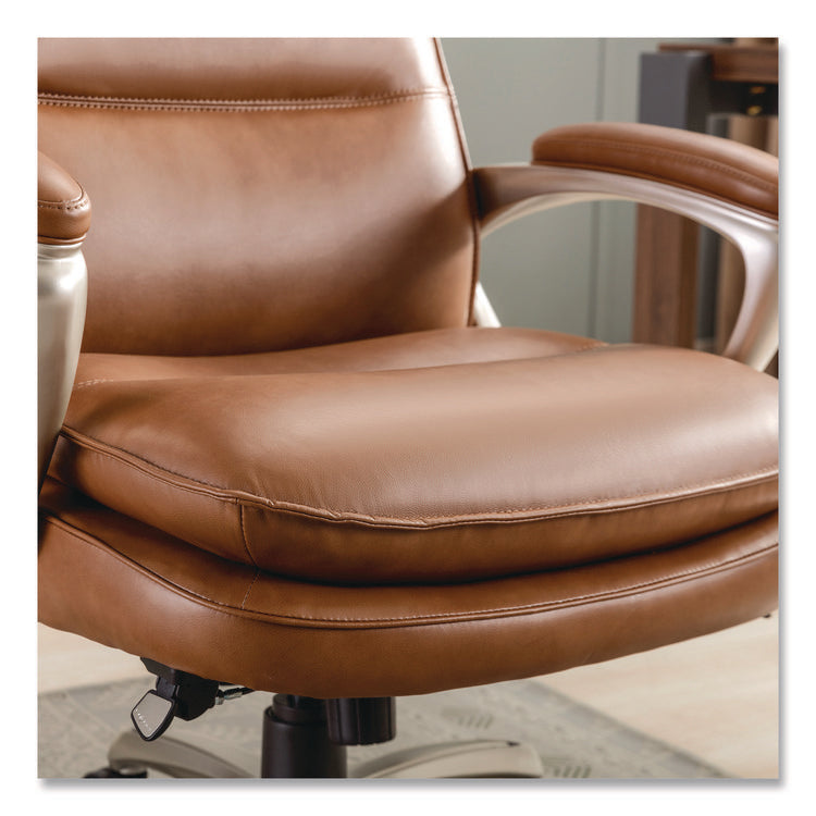 Jenkins Executive Big and Tall Chair, Supports Up to 400 lb, 20" to 23" Seat Height, Brown Seat/Back, Silver/Black Base