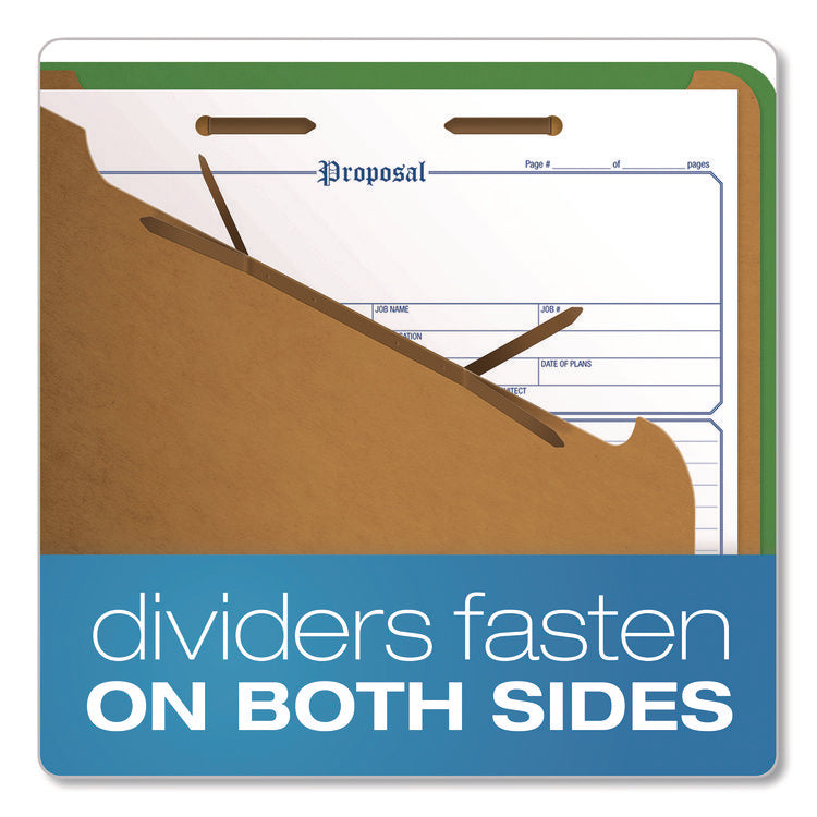 Colored Pressboard Top Tab Classification Folders, 2.5" Expansion, 2 Dividers, 6 Fasteners, Letter Size, Dark Green, 10/Box
