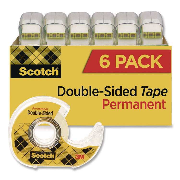 Double-Sided Permanent Tape in Handheld Dispenser, 1" Core, 0.5" x 500", 6/Pack