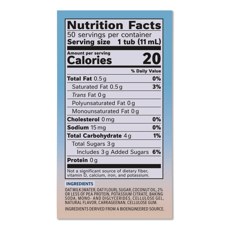 Plant-Based Oat Milk Liquid Creamers, Natural Vanilla, 0.38 oz Mini Cups, 50/Box, 4 Boxes/Carton