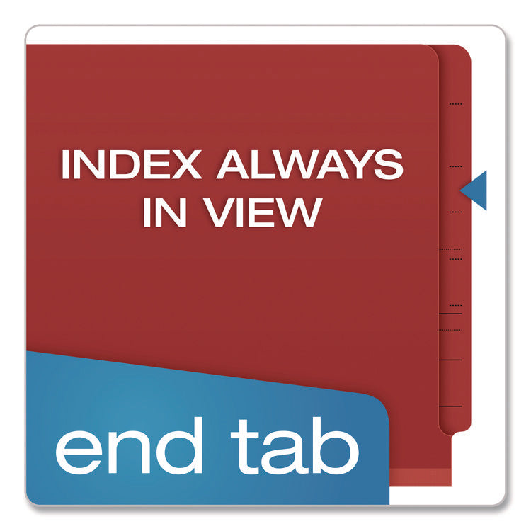 Colored Pressboard End Tab Classification Folders, 1.75" Expansion, 1 Divider, 4 Fasteners, Letter Size, Red Exterior, 10/Box