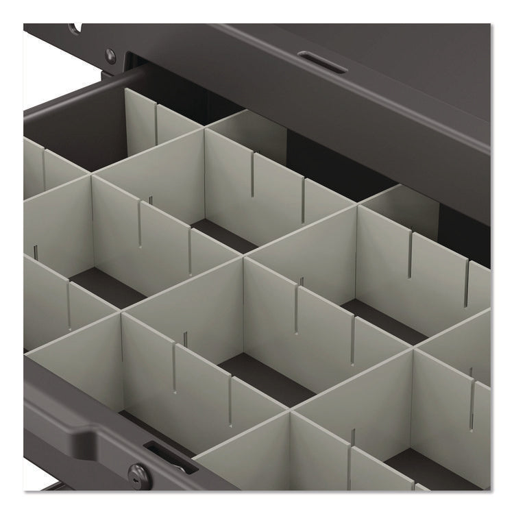 Lockable Slide Drawer with Dividers for Suncast Commercial Full-Size Housekeeping Carts HKC1000/HKC2000, Plastic, Black