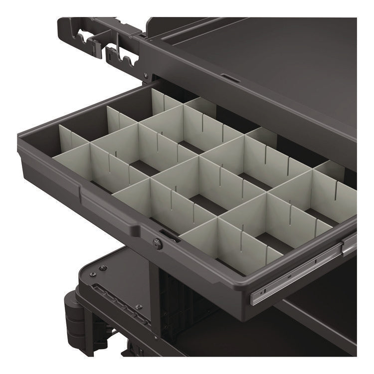 Lockable Slide Drawer with Dividers for Suncast Commercial Full-Size Housekeeping Carts HKC1000/HKC2000, Plastic, Black