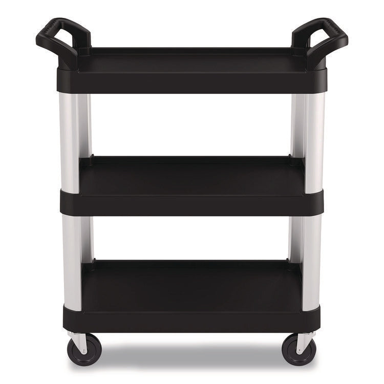 Three-Shelf Service Cart, Metal/Plastic, 3 Shelves, 300 lb Capacity, 20" x 34" x 37.92", Black