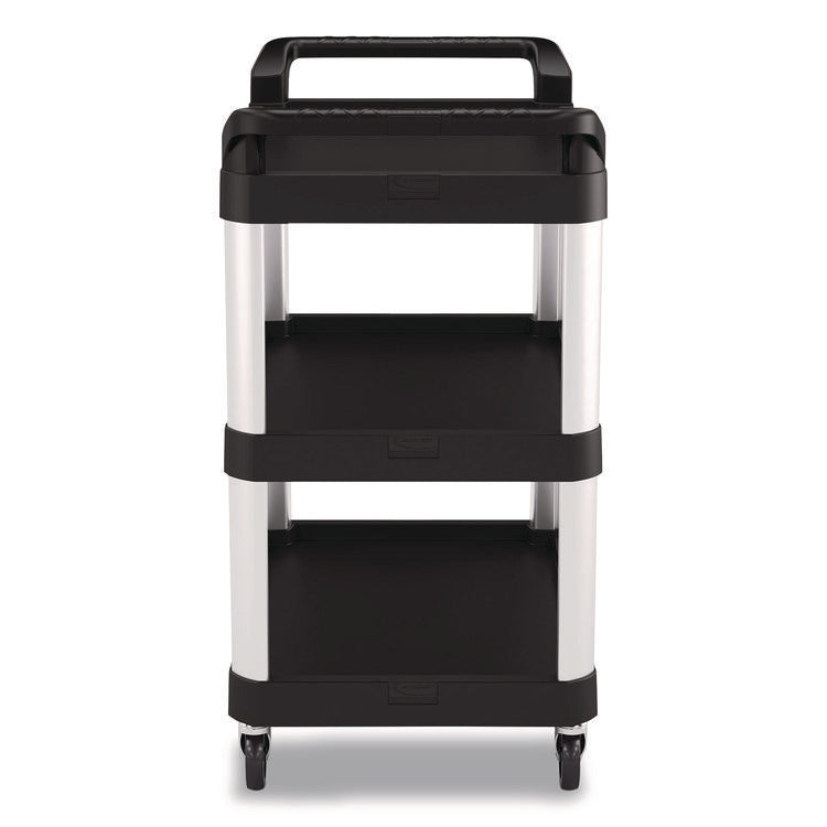 Three-Shelf Service Cart, Metal/Plastic, 3 Shelves, 300 lb Capacity, 20" x 34" x 37.92", Black
